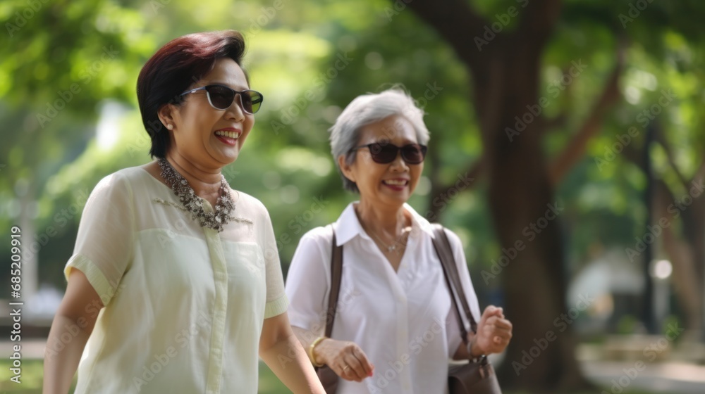 Active Seniors Enjoying a Stroll Through Singaporean Park Active Seniors Enjoying a Stroll Through Singaporean Park