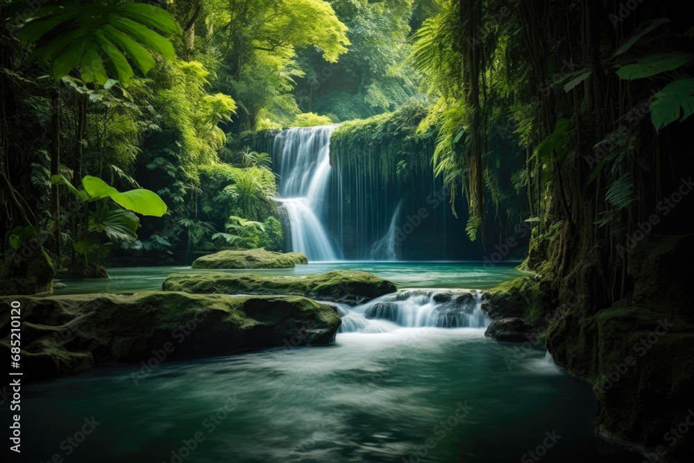 Tropical Tranquility: Majestic Falls in a Green Wonderland