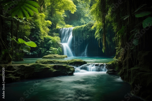 Tropical Tranquility: Majestic Falls in a Green Wonderland © Andrii 