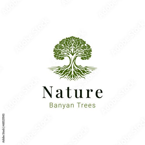 Abstract vibrant tree logo design, root vector - Tree of life logo