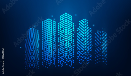cityscape dot technology digital network connect on blue background. Future city wifi  innovation digital connection worldwide global. vector illustration digital fantastic design.