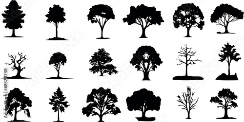 diverse tree silhouettes vector illustration, perfect for nature, park, and landscape themes. Ideal for forest scenery in graphic design projects. photo