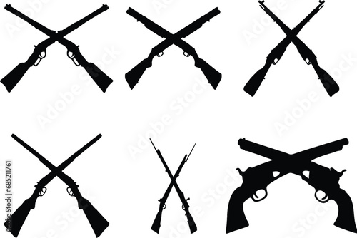 Crossed guns and Pistols Evolution Silhouettes in editable vector. Easy to change color or manipulate. eps 10. photo