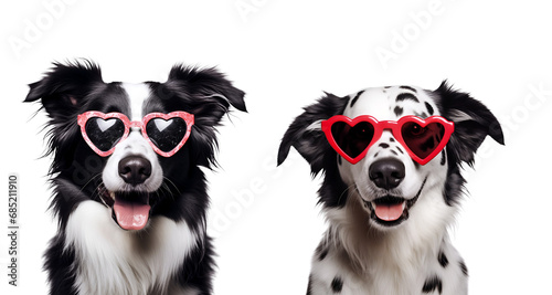 Heart-Shaped Sunglasses on a Cute Border Collie: Valentine’s Day Set, Isolated on Transparent Background, PNG photo