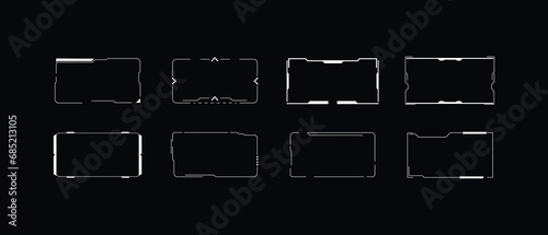 Cyberpunk decals set. Set of vector stickers and labels in futuristic style. Inscriptions and symbols, Japanese hieroglyphs for danger, attention, AI controlled, high voltage, warning.