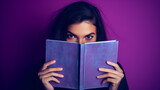 introvert girl hiding her face behind a book, world introvert day, book, nerd, concept