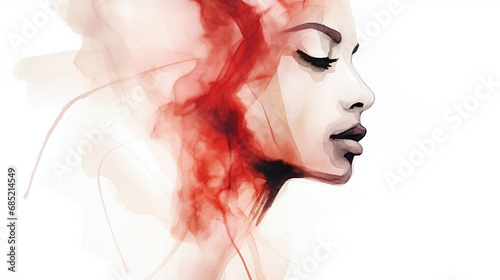 Abstract Watercolor Female Portrait with Red Smoke Artistic Illustration