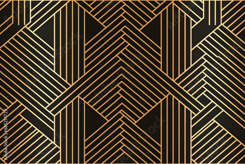 Luxury geometric seamless art deco pattern gold hexagon with striped line, png with transparent background.