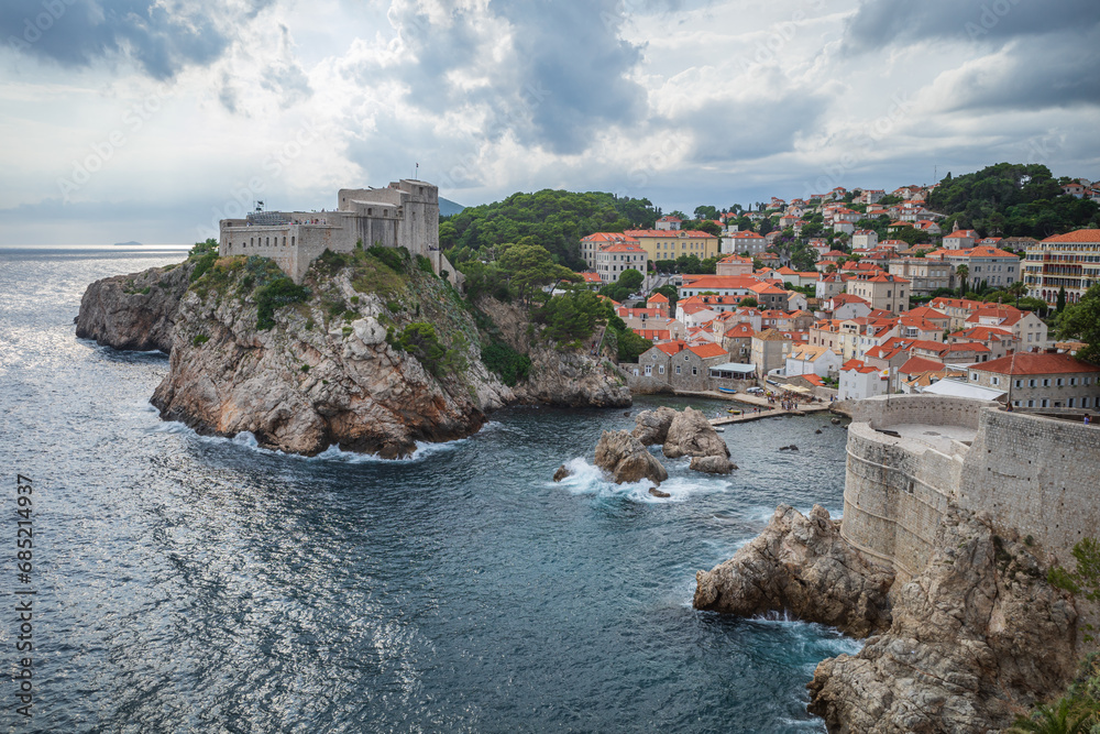 View to the Dubrovnik Old Town over the Adriatic sea after the storm