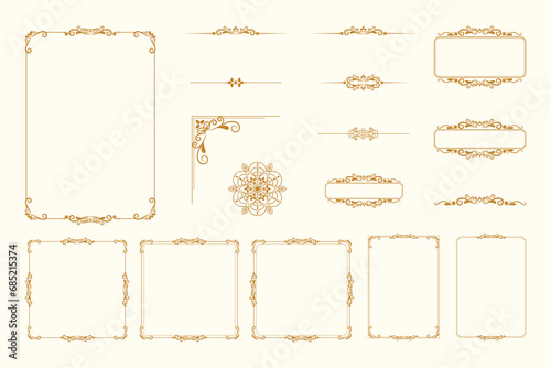Set Of Golden Vintage ornament with border  frame  crown  ornate   mandala and luxury elements  suitable for vintage design or wedding invitation card 