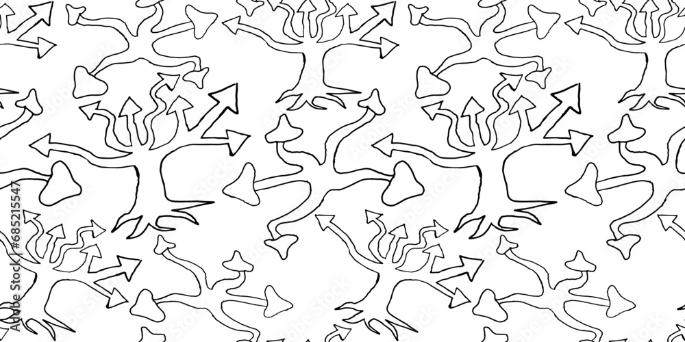 tree mushroom arrow seamless pattern in vector. background wallpaper in doodle style. graphics for application sites for layout and printing of texts and images