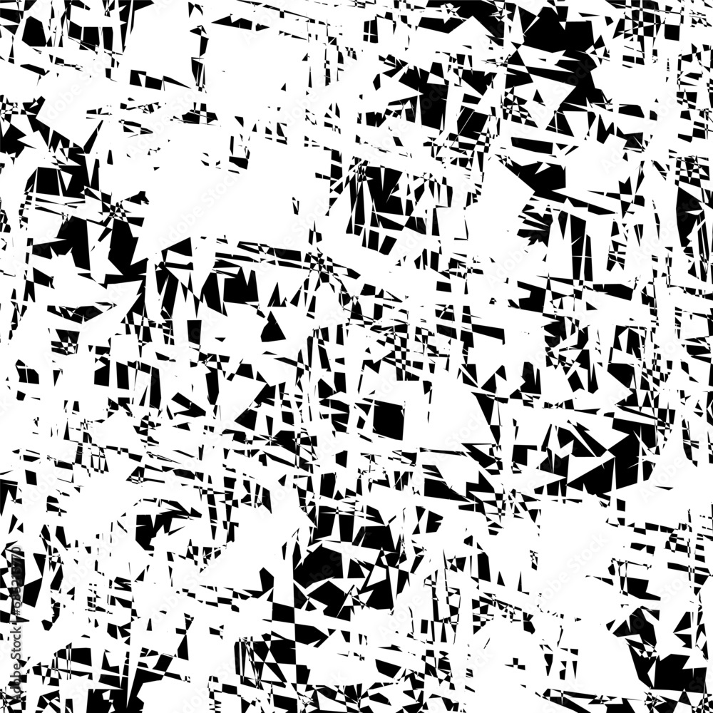 Fototapeta premium Rough, irregular texture composed of monochrome geometric elements. Overlay distressed grunge background. Abstract vector illustration. Vector Format 