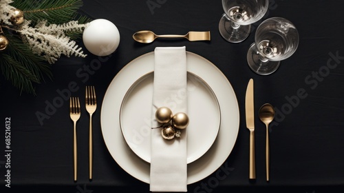 A flat lay of elegant New Year dinner setting with minimalist design AI generated illustration
