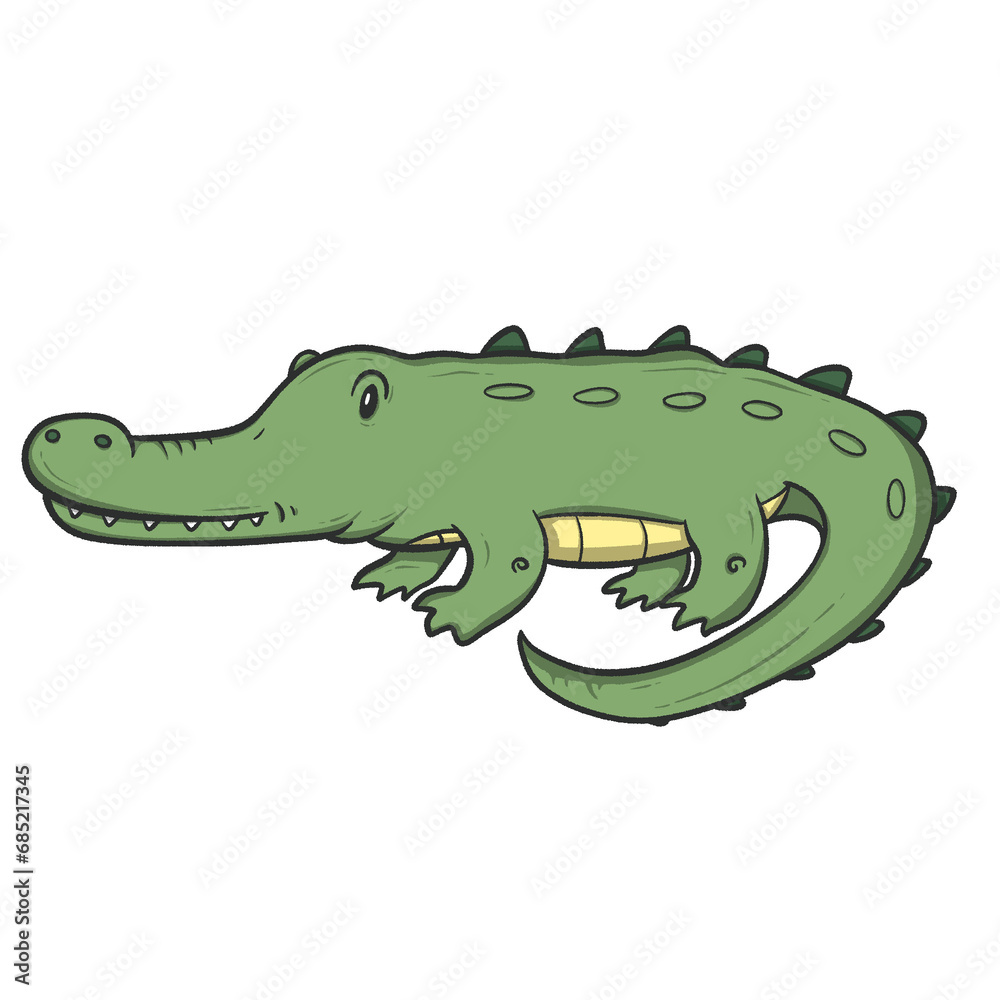 Cartoon illustration of a smiling green crocodile