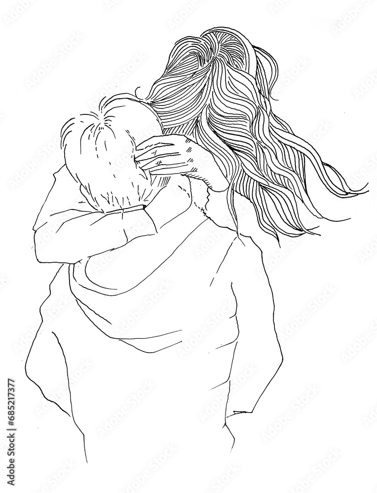 Watercolor romantic couple illustration. Silhouette of boy and girl in love hugging graphic isolated on white background. Relashionship concept. Love themed poster.Wall art romance. Watercolor romantic couple illustration. Silhouette of boy and girl in love hugging graphic isolated on white background. Relashionship concept. Love themed poster.Wall art romance.
