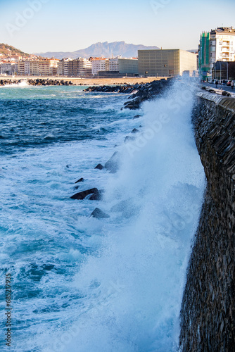 Waves and Rocks at the coast in Donostia-San Sebastian, Spain