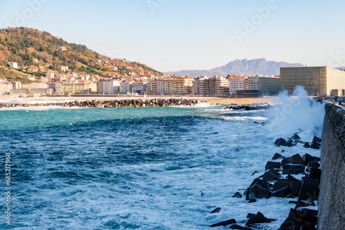 Waves and Rocks at the coast in Donostia-San Sebastian, Spain