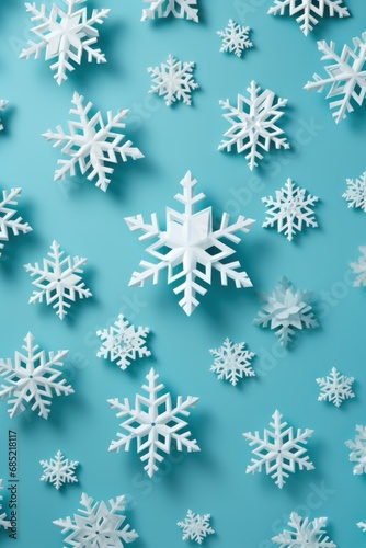Abstract snowflake patterns made with minimalist Christmas decor in flat lay style AI generated illustration