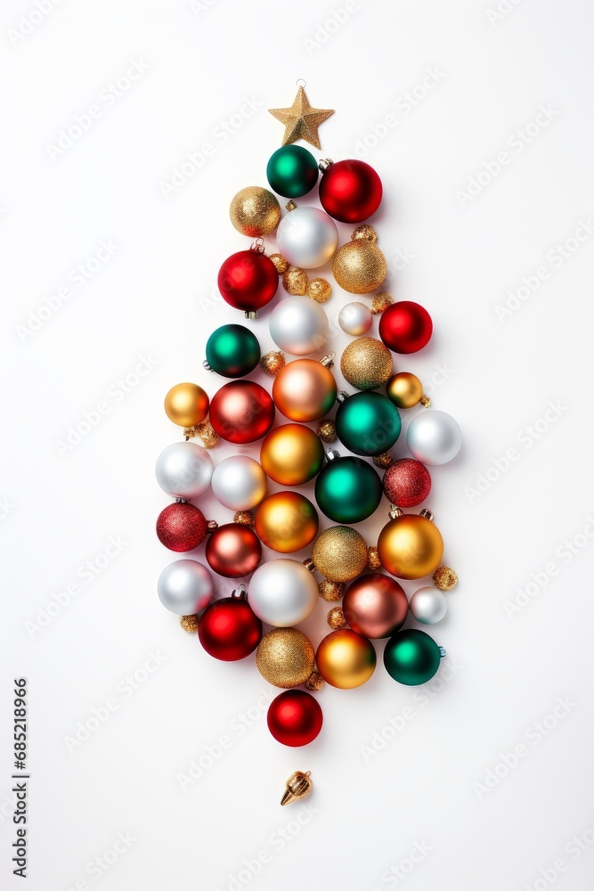 Christmas tree ornaments arranged minimally on a white surface AI generated illustration Christmas tree ornaments arranged minimally on a white surface AI generated illustration