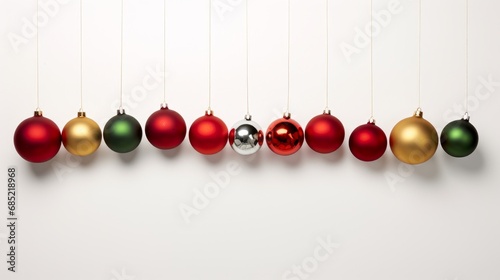 Christmas tree ornaments arranged minimally on a white surface AI generated illustration