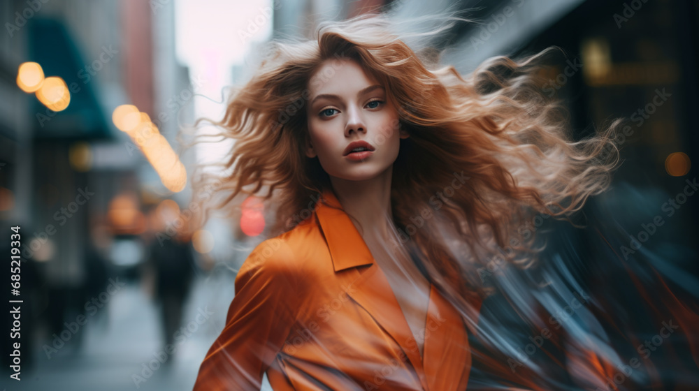 Fototapeta premium Sexy young beauty woman posing on street