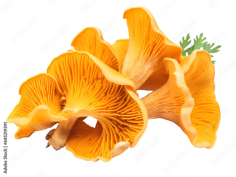 Fresh Chanterelle Mushrooms, isolated on a transparent or white background