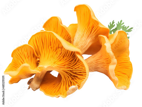 Fresh Chanterelle Mushrooms, isolated on a transparent or white background