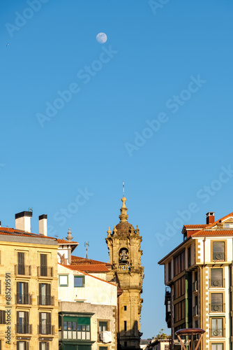 Moon in the Sky on the old town in San Sebastián, Spain