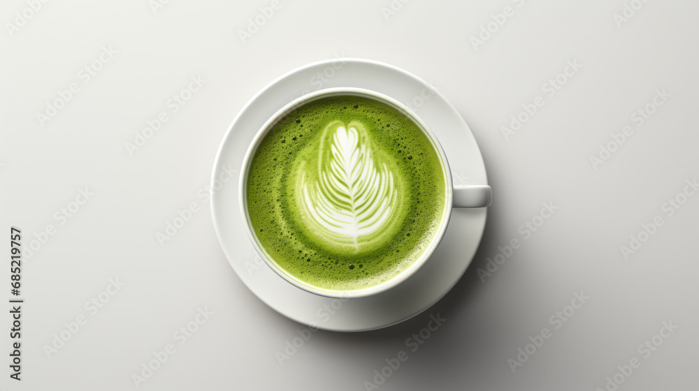 White Cup of matcha latte drink with copy space White Cup of matcha latte drink with copy space
