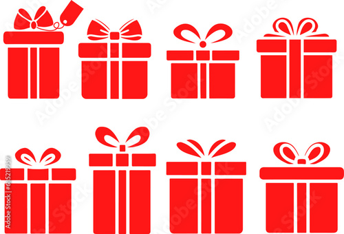 Set of red gift boxes isolated on white background, concept for gifts, shopping, design element