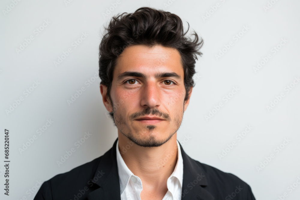 Picture of man wearing black jacket and white shirt. This image can be used for various purposes. Picture of man wearing black jacket and white shirt. This image can be used for various purposes.
