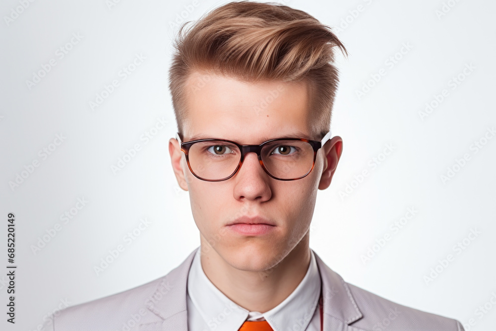 Young man wearing glasses and suit. This professional image can be used for business, corporate, or office-related concepts.