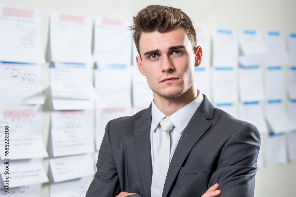 Professional man wearing suit and tie stands confidently with his arms crossed. Confidence, success, leadership, and professionalism in various business and corporate contexts. Professional man wearing suit and tie stands confidently with his arms crossed. Confidence, success, leadership, and professionalism in various business and corporate contexts.