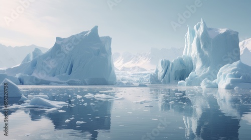 Majestic icebergs glistening in a polar landscape portraying the pristine beauty and minimalism of icy terrains AI generated illustration