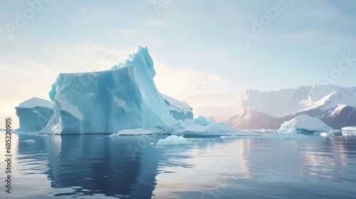 Majestic icebergs glistening in a polar landscape portraying the pristine beauty and minimalism of icy terrains AI generated illustration