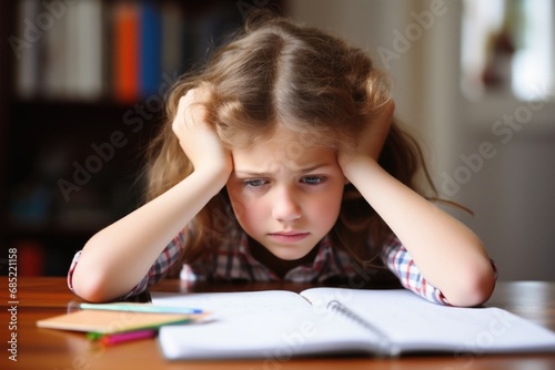 A frustrated girl doing homework.