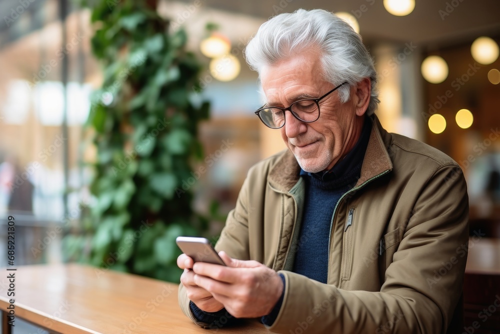 A retired person with a smartphone. A retired person with a smartphone.