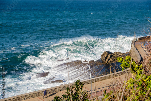 Waves and Rocks at the coast in Donostia-San Sebastian, Spain