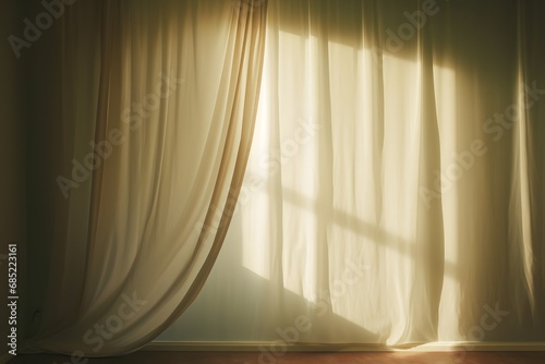 Sunlight Streaming Through Rustic Curtains in a Cozy Wooden-Floored Room Generative AI