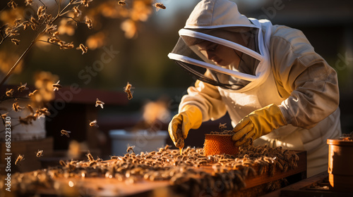 Beekeeper working in the apiary. Beekeeper working with bees