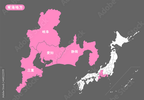 日本地図と東海地方の詳細マップ