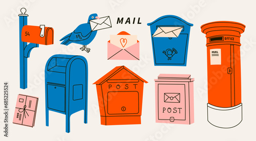 Vászonkép Mailboxes, Postal letterboxes set
