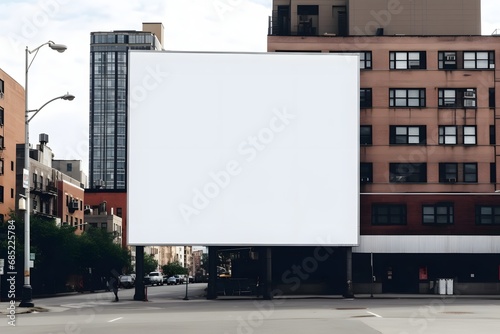 Blank White Billboard Placed on the Side of a Modern Building for Advertising and Promotion Generative AI