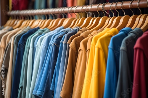 Vibrant Array of Colorful Shirts on Display in a Clothing Store Rack Generative AI