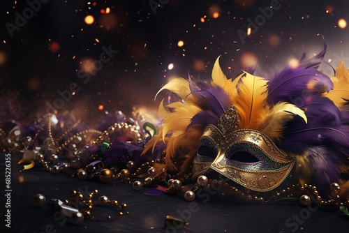 Elegant and delicate Venetian mask over dark background.