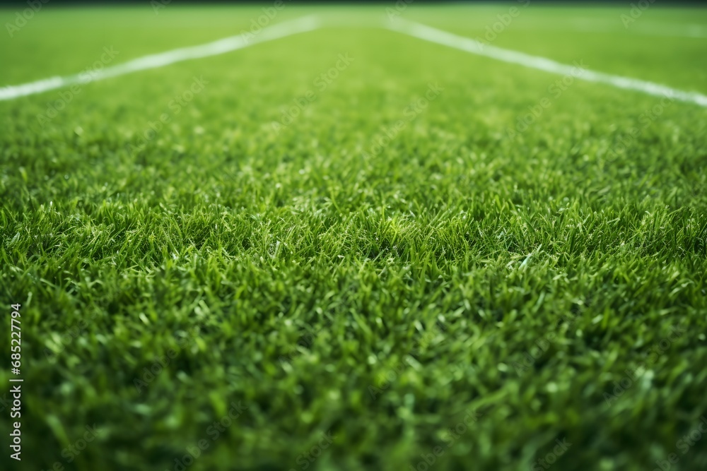 Vibrant Green Grass on a Soccer Field with Immaculate Lines and Texture for Sports and Recreation Generative AI