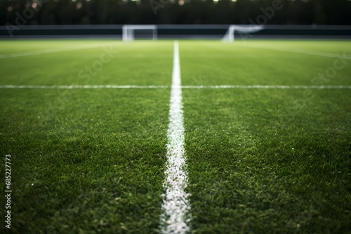 Green Soccer Field with White Line Markings for Game Play and Strategy Generative AI © Sheela