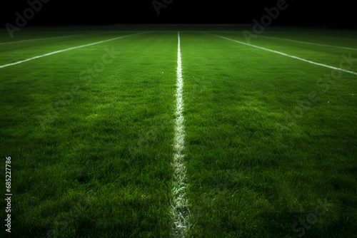 Empty Arafed Soccer Field with White Line Markings on Lush Green Grass Under Blue Sky on Sunny Day Generative AI