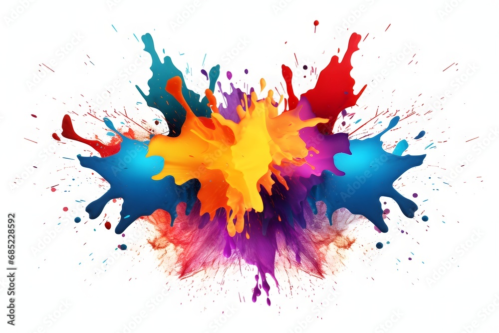 Vibrant and Colorful Paint Splashes on a Clean White Background - Abstract Artistic Design for Creative Projects Generative AI