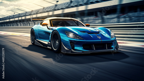 A blue sports car cornering on two wheels © coco